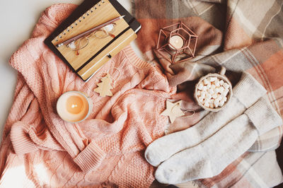 High angle view of breakfast on table