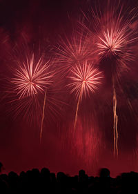 Low angle view of firework display against sky at night