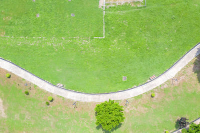 High angle view of soccer field