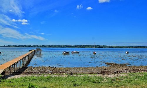 Scenic view of sea against blue sky