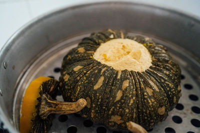 High angle view of bread in bowl