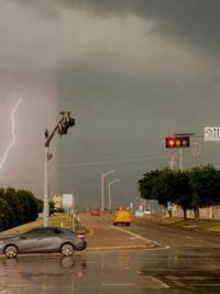 Cars on road in rain