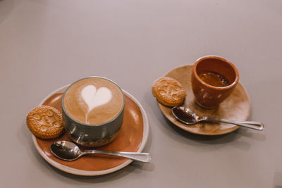 High angle view of coffee on table