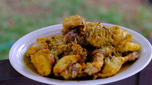 Close-up of food in plate on table