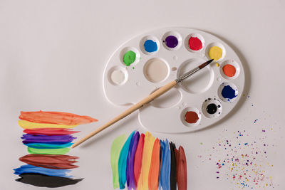 High angle view of multi colored pencils on table