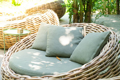 High angle view of wicker baskets