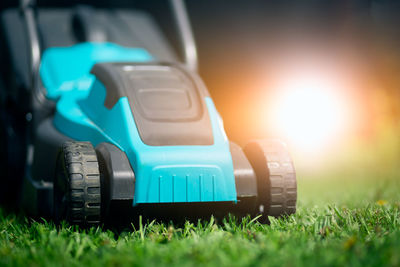View of toy car on field
