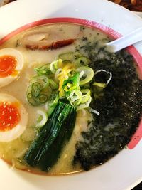 High angle view of soup in bowl