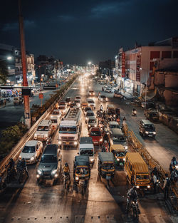 High angle view of traffic on road at night