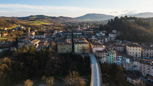 High angle view of townscape against sky