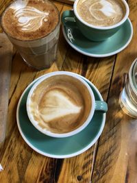 High angle view of coffee on table