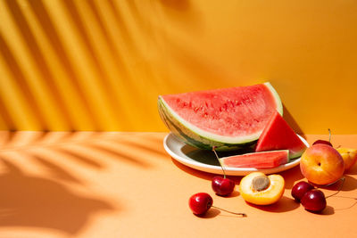 High angle view of apples on table