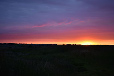 Scenic view of silhouette landscape against sky during sunset