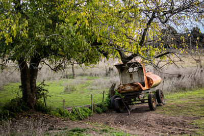 Abandoned cart in field