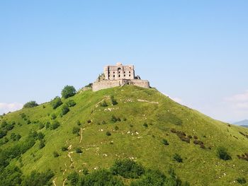 Low angle view of fort against sky