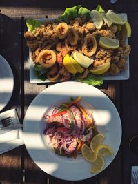 High angle view of food in plate on table