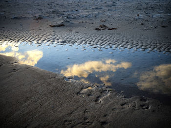 High angle view of puddle on beach