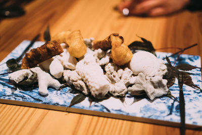 High angle view of food on table