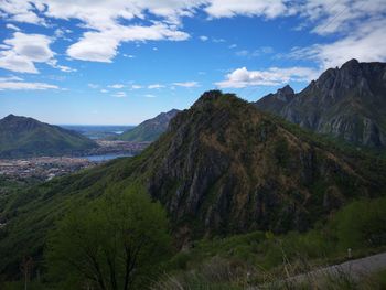 Panoramic view of landscape and mountains against sky