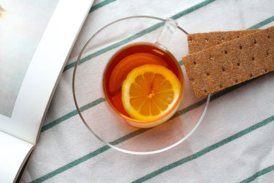 High angle view of orange on table