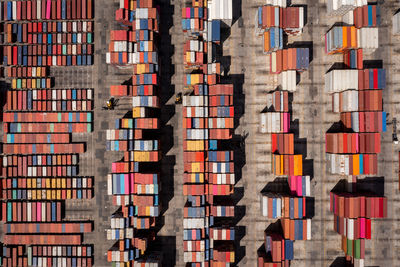 Old container warehouse aerial top view from drone