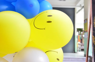 Close-up of yellow balloons