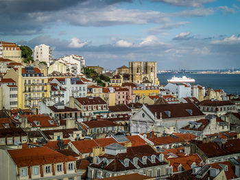 View of cityscape against cloudy sky