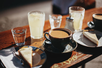 Close-up of coffee served on table