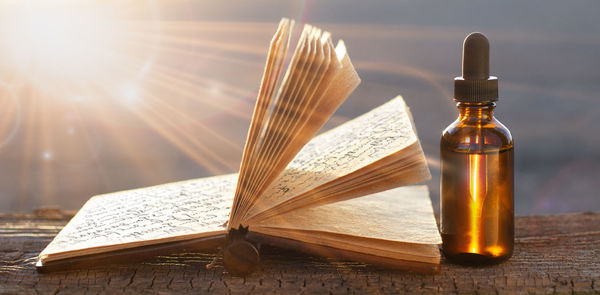 Close-up of open book on table