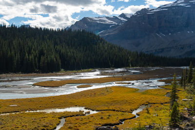 Scenic view of snowcapped mountains against sky