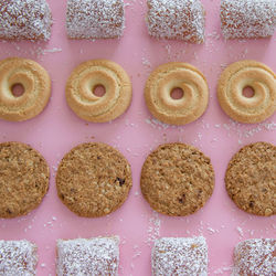 High angle view of cookies