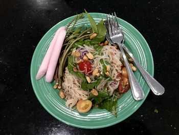 High angle view of food in plate