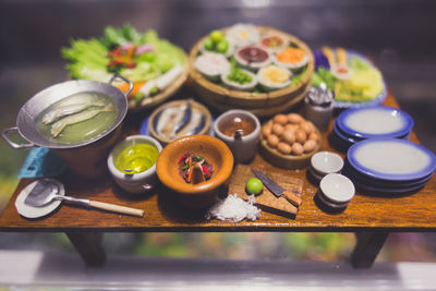 High angle view of food in plate on table