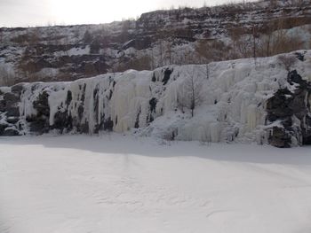 Scenic view of landscape against sky during winter