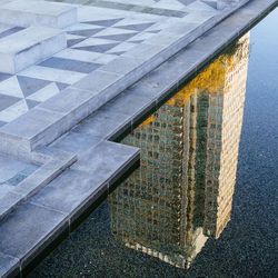 Reflection of building in water