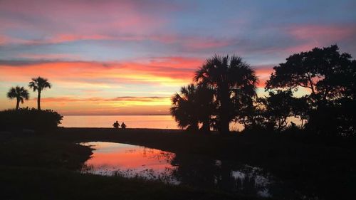 Silhouette palm trees against sky during sunset