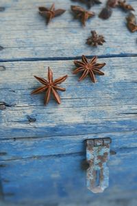 High angle view of christmas decorations on table