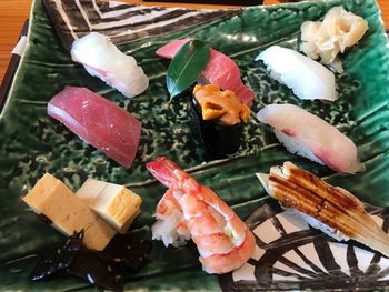 High angle view of sushi