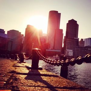 View of cityscape against sky during sunset