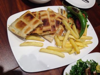Close-up of food in plate on table