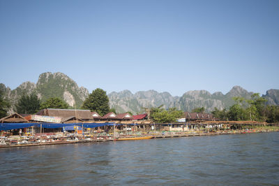 Scenic view of lake against clear sky