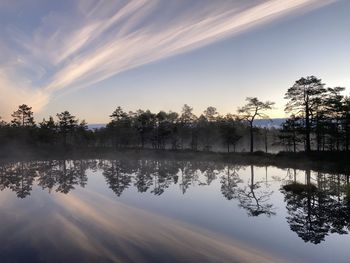 Scenic view of lake against sky during sunset