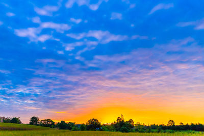 Scenic view of field against sky at sunset