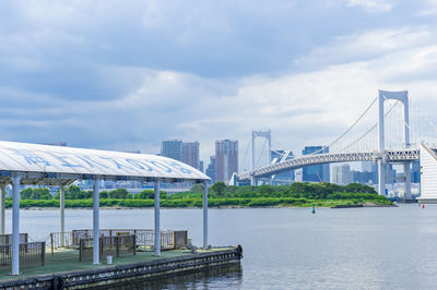 Bridge over river against cloudy sky