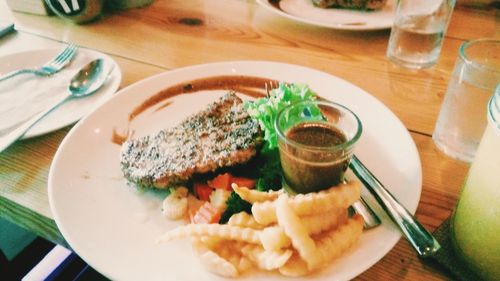 Close-up of food in plate on table