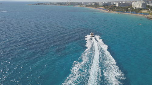 High angle view of ship in sea