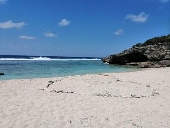 Scenic view of beach against blue sky