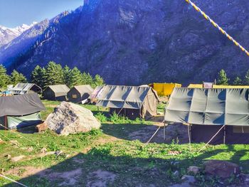 Tent on mountain against sky