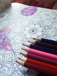 High angle view of multi colored pencils