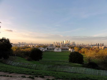 View of cityscape against sky during sunset